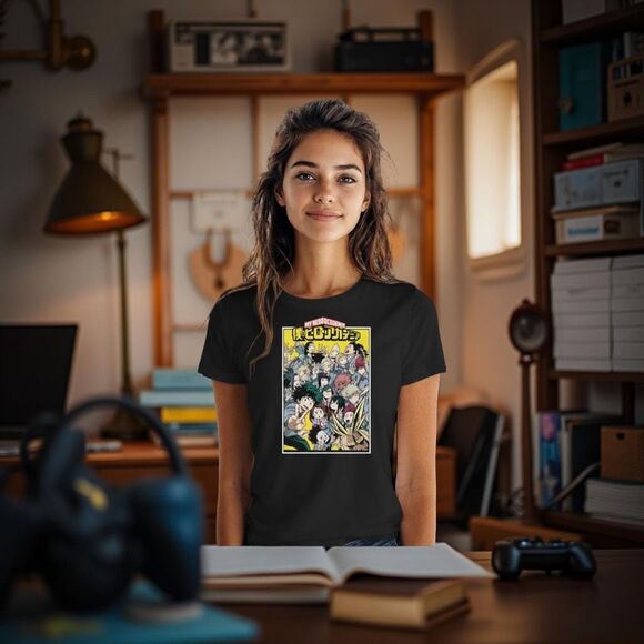 My Hero Academia Group Selfie Peace Sign Graphic Men’s Black T-Shirt Size XXL #9 - Picture 1 of 4